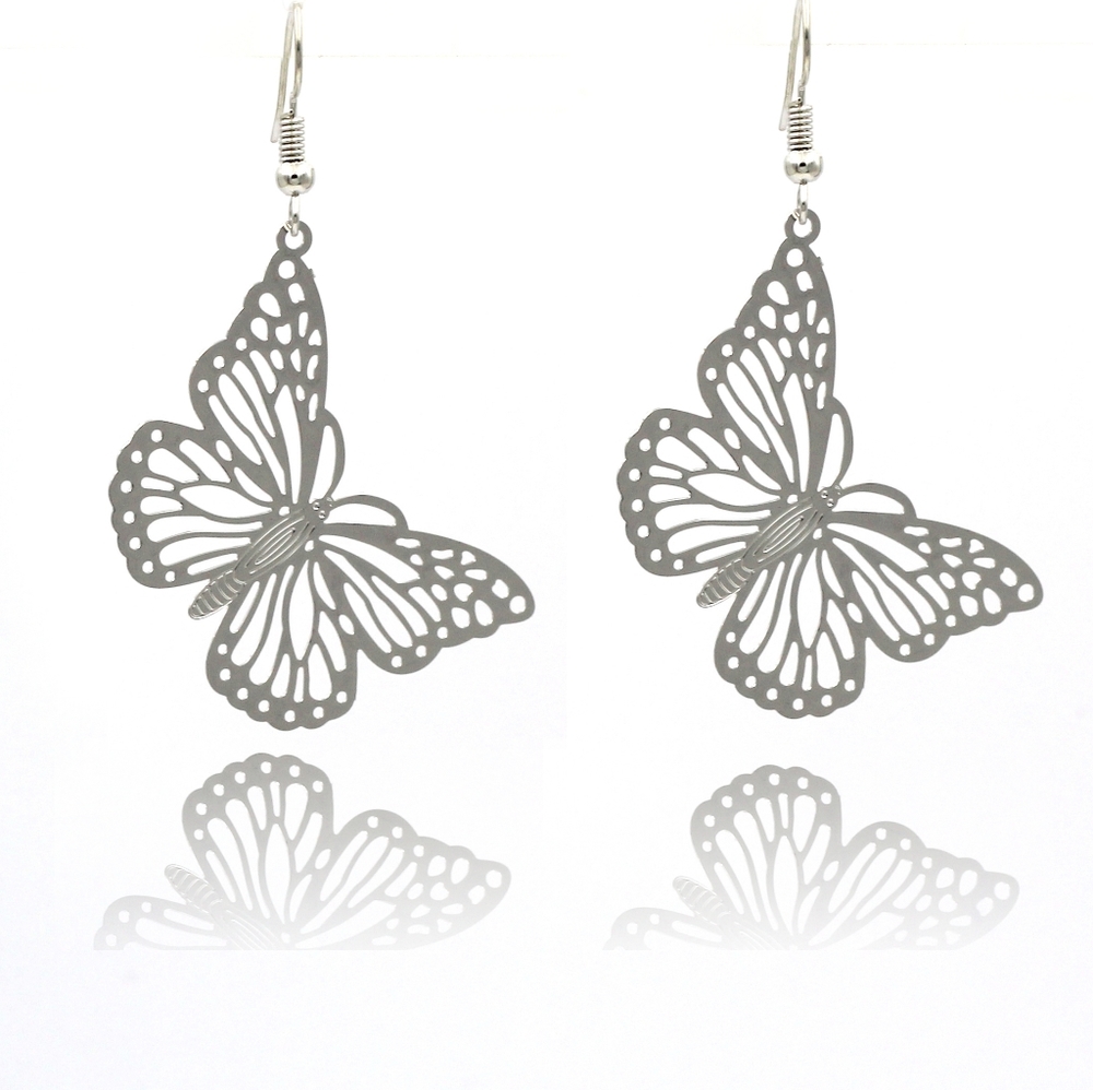 Silver hollow big butterfly earrings